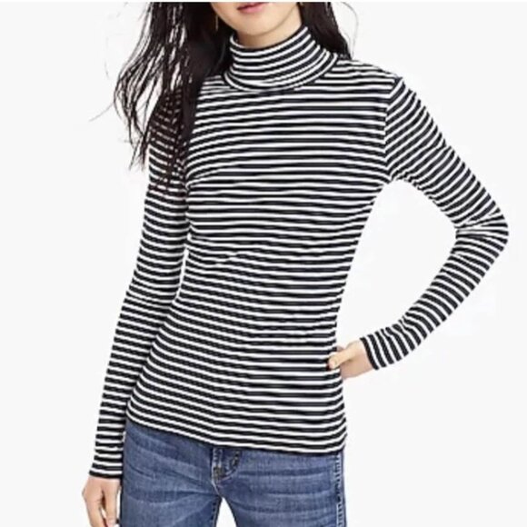 J.Crew Factory Perfect-Fit Turtleneck in Navy + Ivory Stripe [size L] - Picture 1 of 10